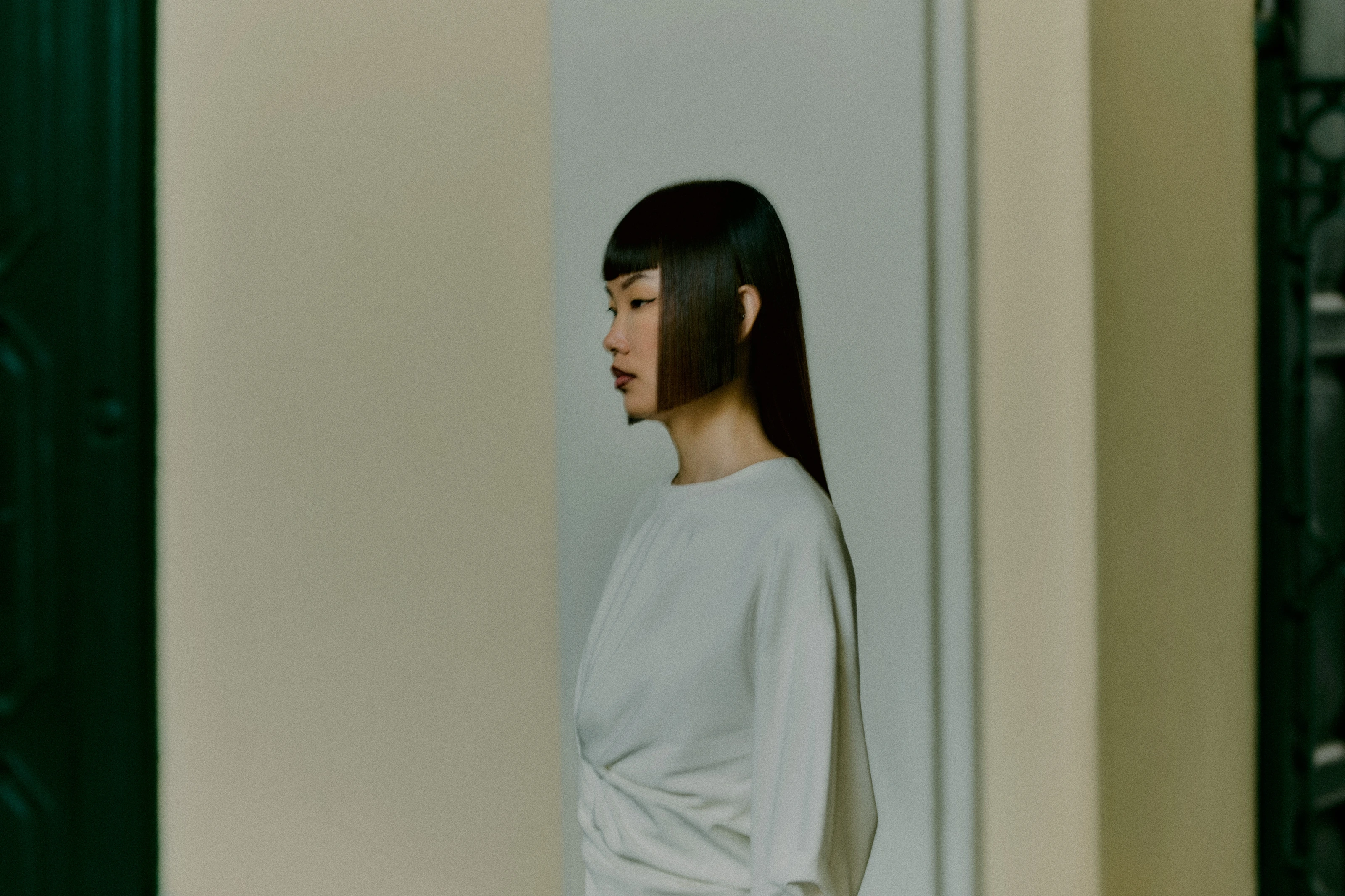 A sculpted, sleek haircut with a precise fringe